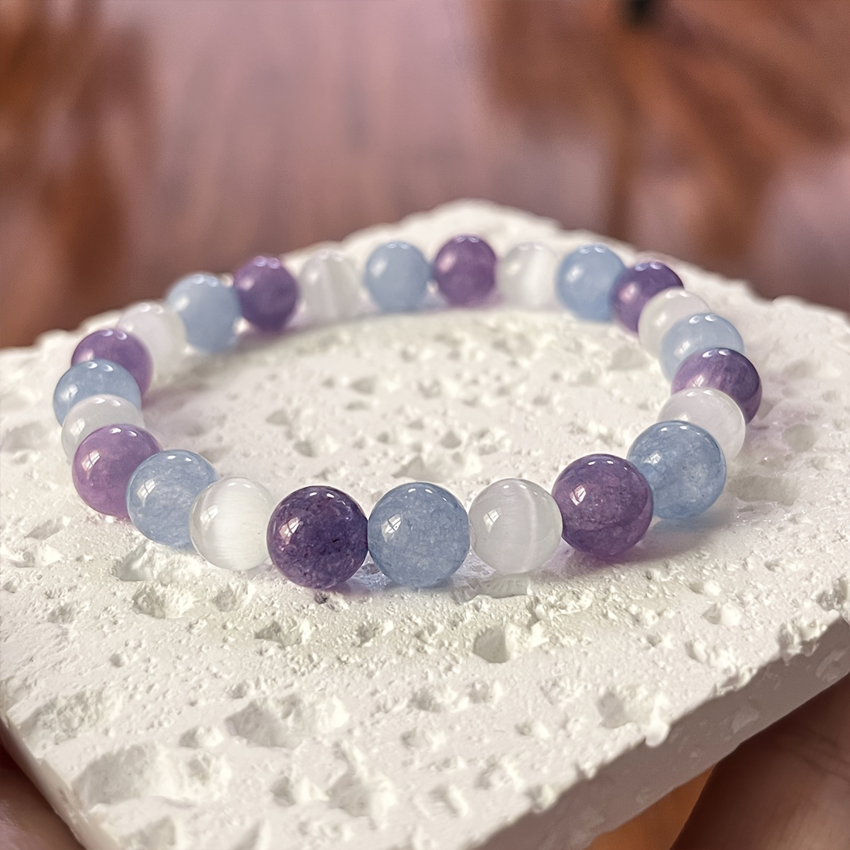 Handmade Angelite & Amethyst Beaded Bracelet, Elegant Gift